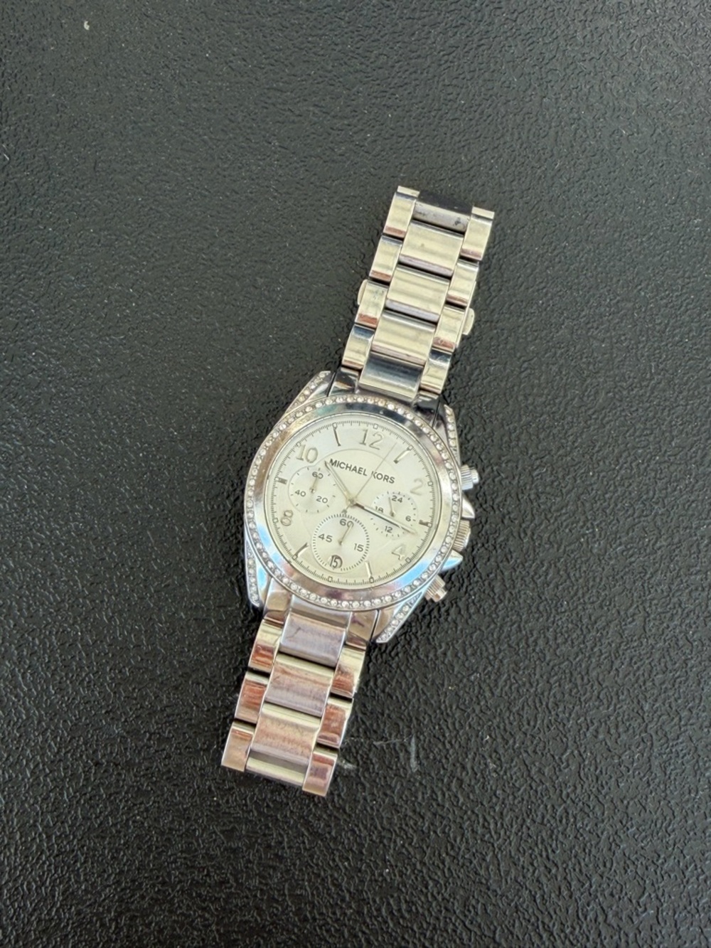 Michael Kors Silver-Tone Crystal Bezel Chronograph Watch